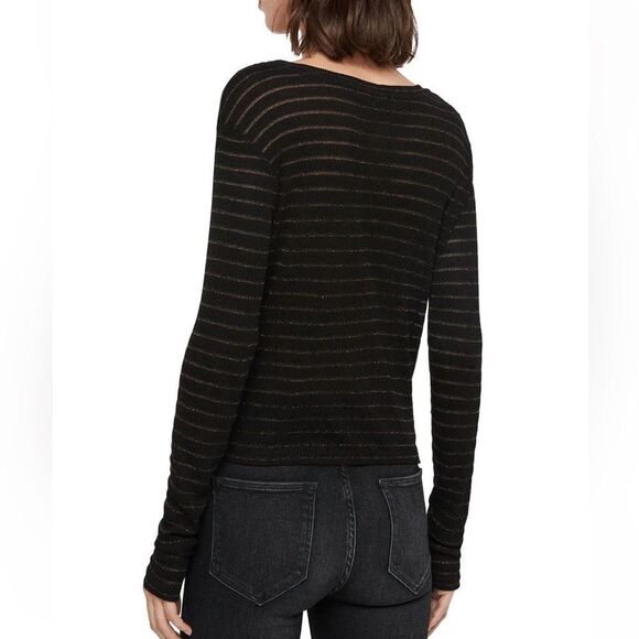 All Saints Carme Shimmer Stripe Twist Tee M Metallic Black Gold - Picture 4 of 10